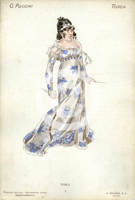 Costume design for the opera Tosca by Giacomo Puccini, 1900. Creator: Hohenstein, Adolfo (1854-1928).