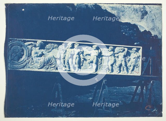 Sculptural Frieze by Cavelier, Minerva Surrounded by the Muses of the Arts, c. 1868. Creator: Adolphe Terris.