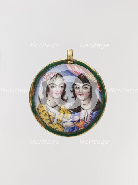 Portrait of a Couple in a Round Pendant, Iran, late 18th century. Creator: Unknown.