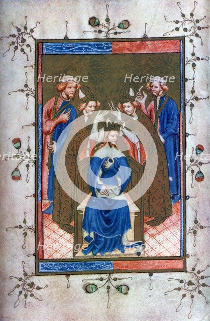 'Crowning of a King', from the Liber Regalis, Westminster Abbey, 14th century, (1937). Artist: Unknown