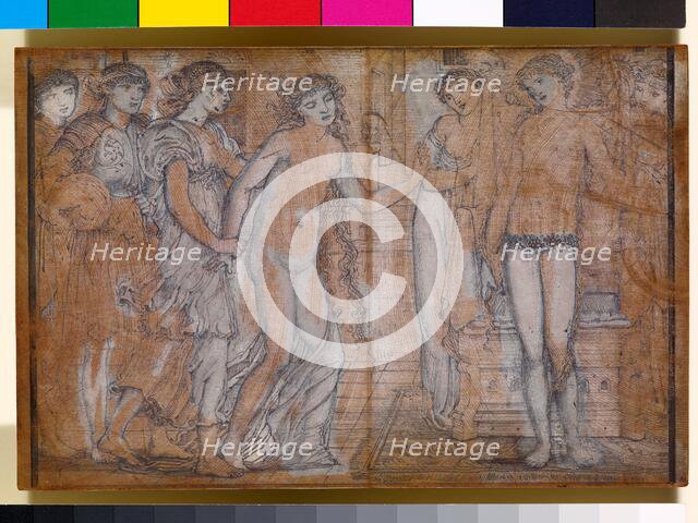 Cupid and Psyche - Psyche in the presence of Venus - Uncut woodblock, 1865. Creator: Sir Edward Coley Burne-Jones.