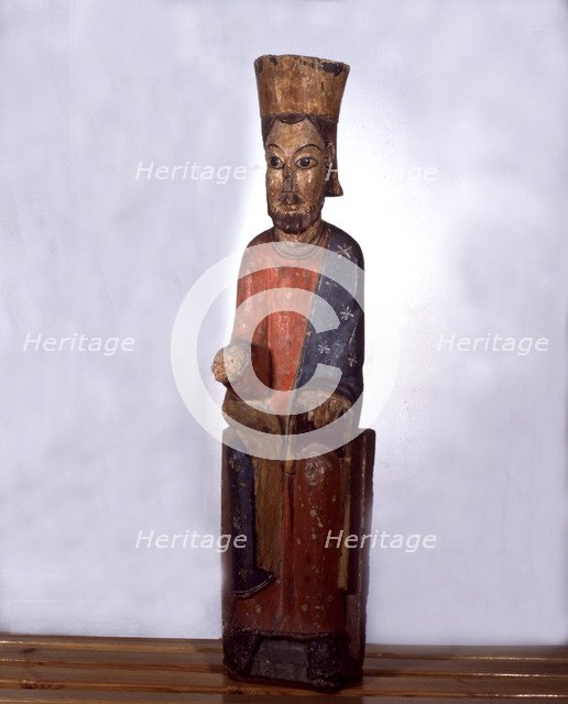 Seated image of the Saviour, from the Pyrenees, polychromed carving.