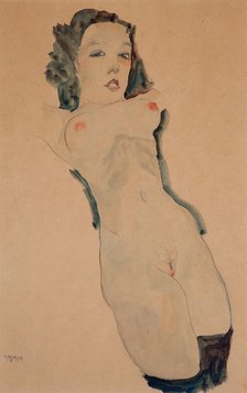 Reclining Nude with Black Stockings. Artist: Schiele, Egon (1890–1918)