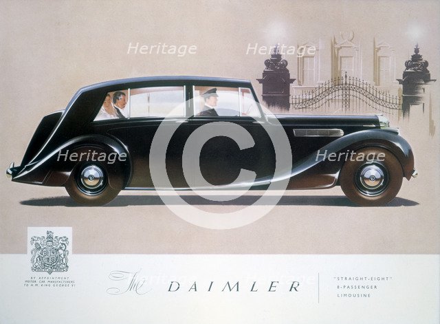 Poster advertising the Daimler Straight 8 limousine, 1947. Artist: Unknown