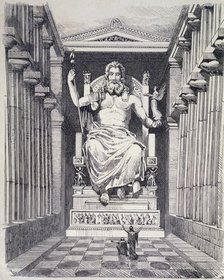 Chryselephantine statue of Zeus, built in year 471 BC, in the temple of Olympia, by Phidias. Germ…