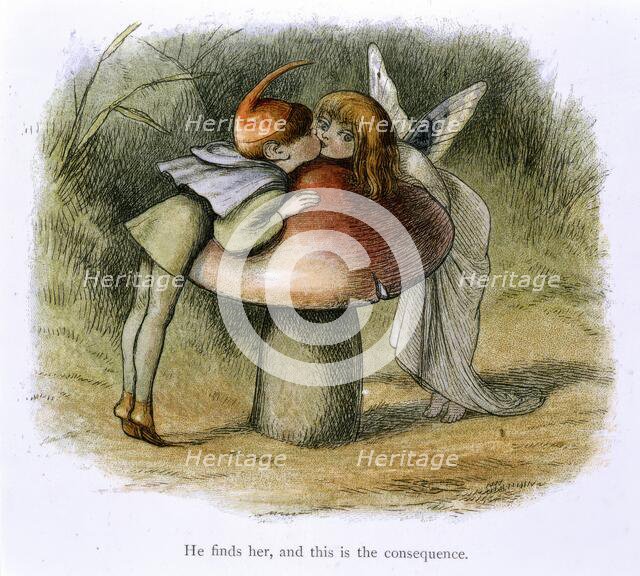 An elf and a fairy kissing, 1870.  Creator: Richard Doyle.