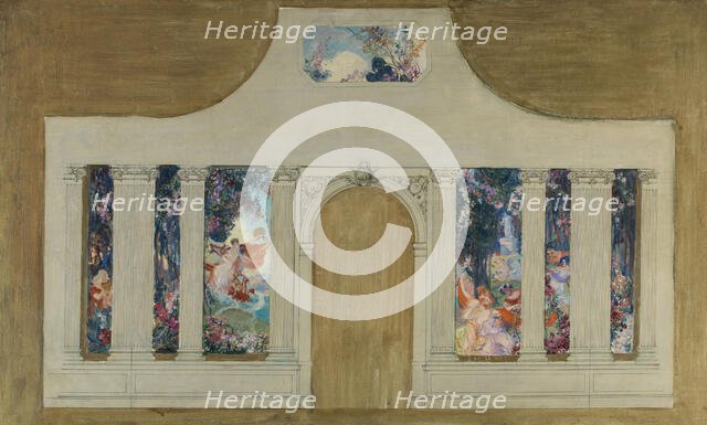 Sketch for decor: Farandole of young women with flowers. Creator: Unknown.