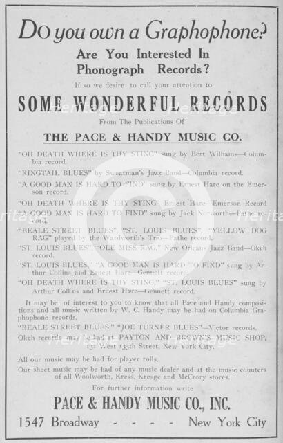 Some wonderful records from the publications of The Pace & Handy Music Co., Inc., 1918-1922. Creator: Unknown.