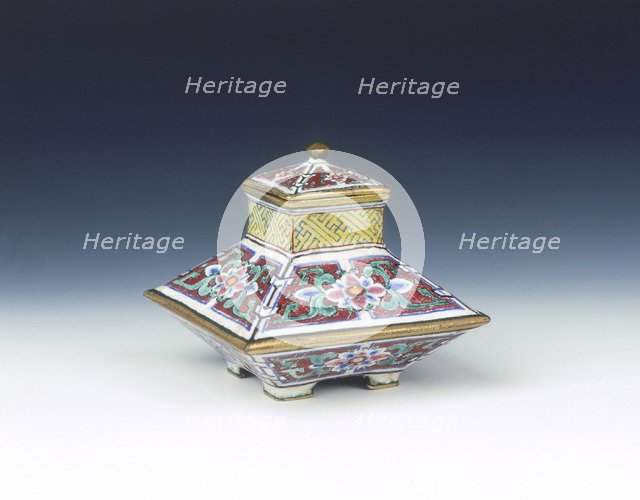 Canton enamel condiment jar and cover, Qing dynasty, China, 18th century. Artist: Unknown