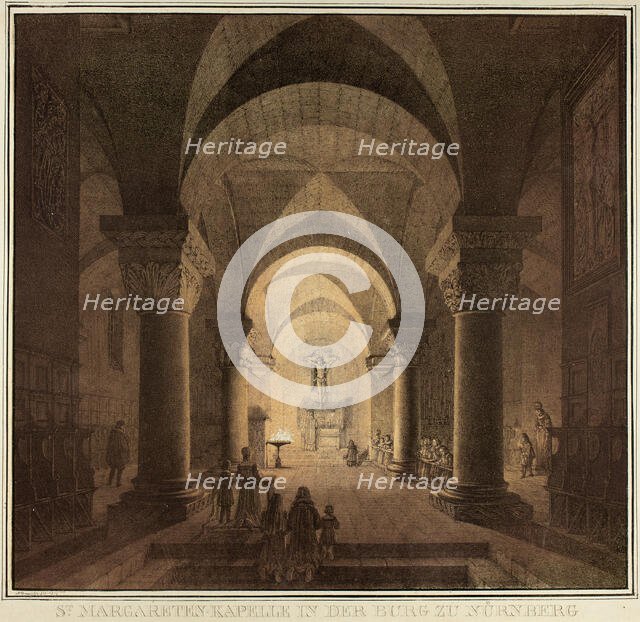 Chapel of Saint Margaret in the City of Nuremberg, from Collection of Memorable Medieval..., 1819. Creator: Domenico Quaglio II.