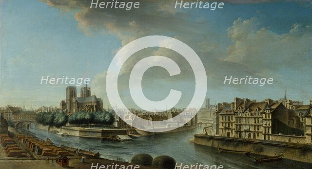 Apse of Notre-Dame and western tip of Ile Saint-Louis, 1769. Creator: Nicolas Raguenet.