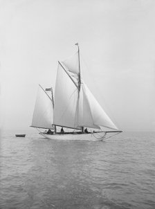 The yawl 'Meander' sailing in close-hauled, 1913. Creator: Kirk & Sons of Cowes.