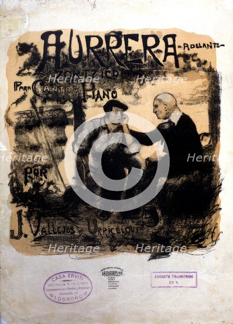 Cover of the score 'Aurrera', Zortziko of 1920 by J. Vallejos y Urricelqui.