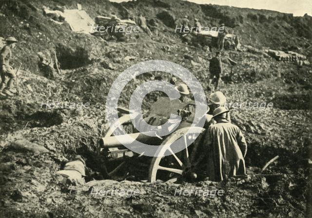 Heavy artillery in bomb craters, First World War, c1916, (c1920). Creator: Unknown.