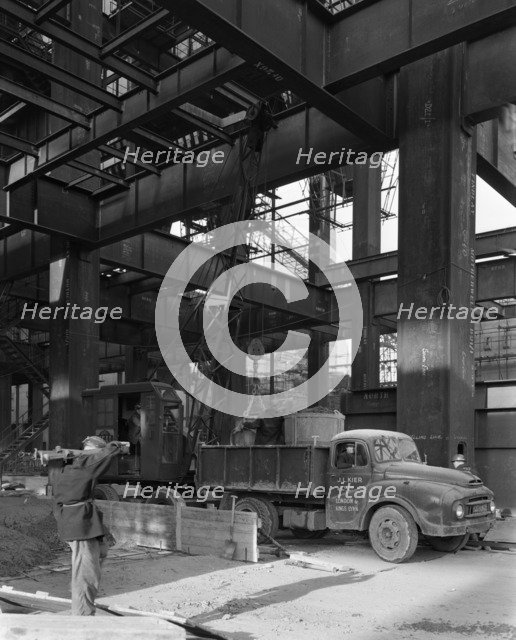 Austin lorry on a construction site, Leeds, West Yorkshire, 1959. Artist: Michael Walters
