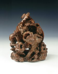 Carved bamboo phoenix with peach spray, China, 2nd half of the 17th century. Artist: Unknown