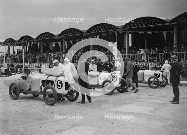 Three Talbot-Darracqs at the JCC 200 Mile Race, Brooklands, 1922. Artist: Bill Brunell.