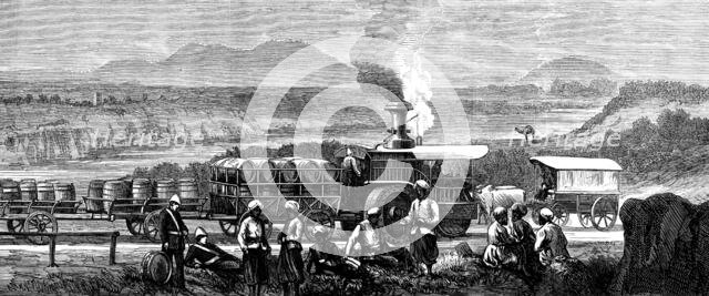Indian Frontier Sketches: traction-engine on the Grand Trunk Road, near Lawrencepore, 1873. Creator: Unknown.