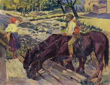 Watering Horses, 1949. Creator: Gustav Mally.