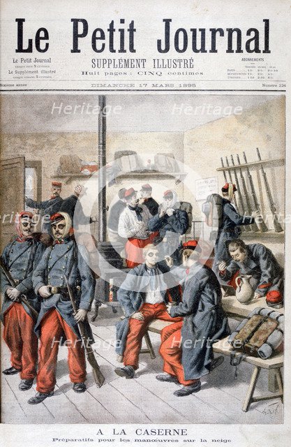 'In the Barracks, Preparation for Manoeuvres in the Snow', 1895. Artist: Frederic Lix