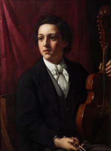 A young musician with his violin. Portrait of F. Rung (1854-1914), c1869. Creator: Holger Roed.