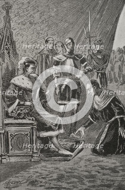 James before Ferdinand I of Aragon, Count of Urgell's revolt (1413-1414), 1890.  Creator: Joan Serra y Pausas.