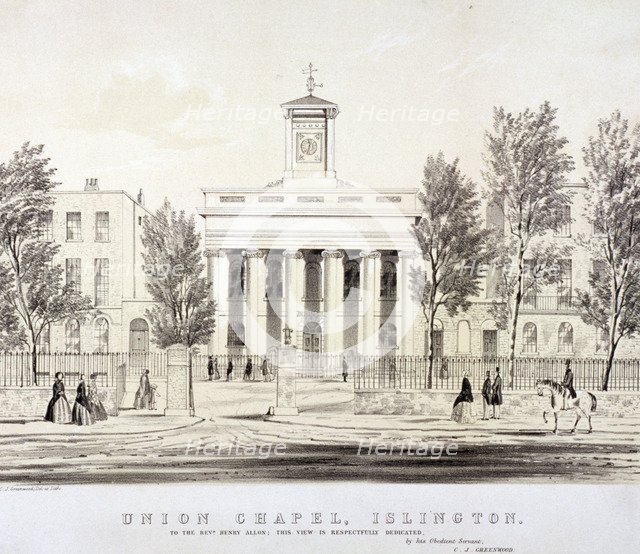 The Union Chapel, Islington, London, c1850. Artist: CJ Greenwood