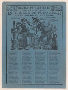 In proof of true love, a watercarrier skeleton arguing with a woman (Posada); two..., ca. 1900-1910. Creator: José Guadalupe Posada.
