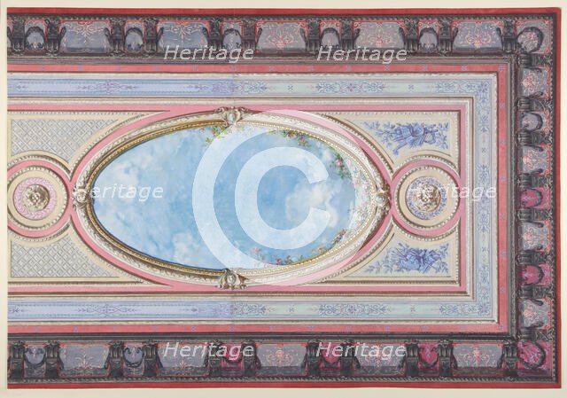 Design for Ceiling: Gallery of Château de Magnitot (recto), ...second half 19th century. Creators: Jules-Edmond-Charles Lachaise, Eugène-Pierre Gourdet.