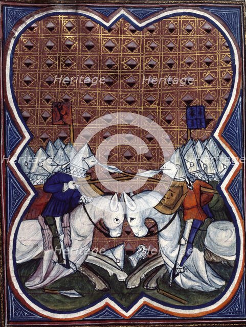 Knights charging, end of the 14th century. Creator: Unknown.