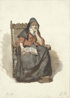 Seated pensive woman with book, 1836-1915. Creator: Johannes Eugel Masurel.