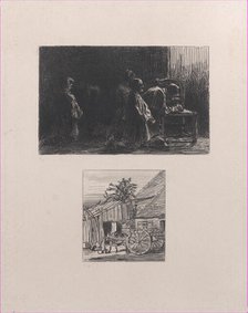 Prayer (upper); Cart in Front of a House (lower), 1845. Creator: Charles Emile Jacque.