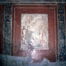 Roman wallpainting of Daedalus, Pasiphae and the Bull, Herculaneum, Italy. Artist: Unknown
