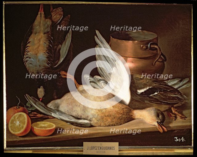  'Still Life with Duck', José Lopez Enguidanos oil.