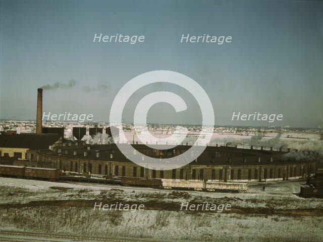 A Chicago and North Western railroad roundhouse, Chicago, Ill., 1942. Creator: Jack Delano.