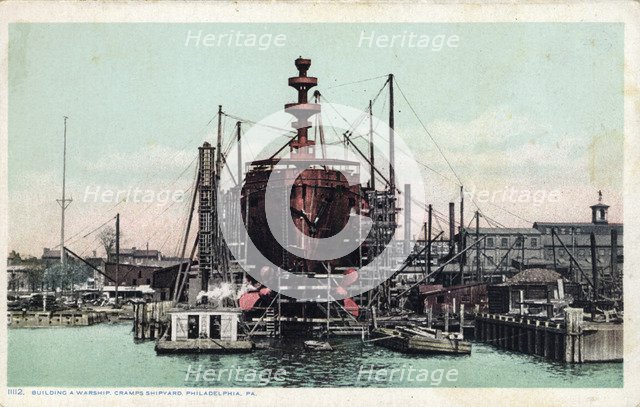 Building a warship, Cramp's Shipyard, Philadelphia, Pennsylvania, USA, 1905. Artist: Unknown