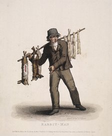 Rabbit seller carrying a pole hung with rabbits, 1820. Artist: Thomas Lord Busby