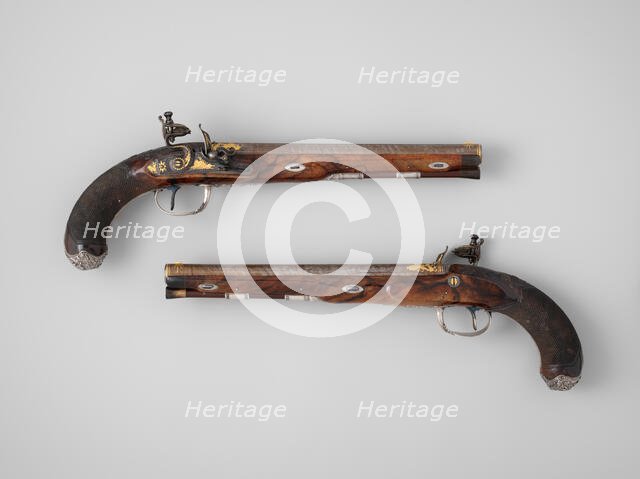 Pair of Flintlock Pistols of the Prince of Wales, later George IV (1762-1830), British, 1787-88. Creator: Durs Egg.