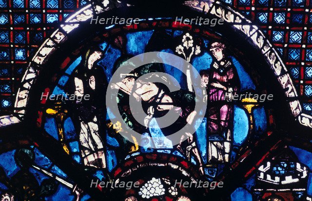 Injured pilgrim ignored by priest and Levite, stained glass, Chartres Cathedral, France, 1205-1215. Artist: Unknown