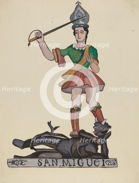 San Miguel - The Archangel and Satan, 1935/1942. Creator: E. Boyd.
