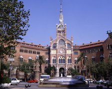 Main entrance of the Hospital de Sant Pau, building by the modernist architect Lluis Domenech i M…