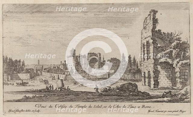 Veuë du Colisée du Temple du Soleil, et de l'Arc de Titus a Rome, 1640-1660. Creator: Israel Silvestre.