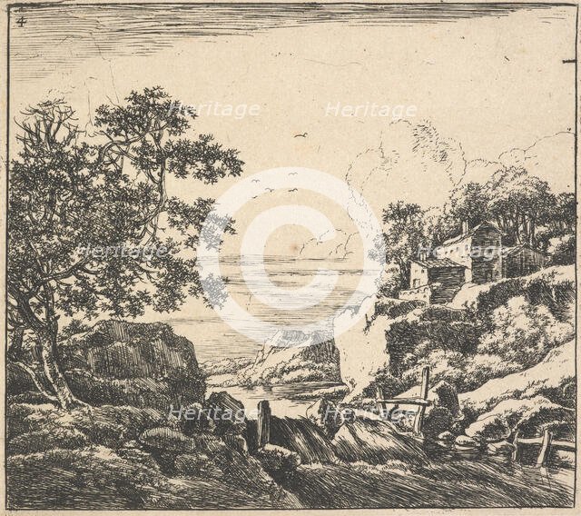 Eight landscapes. Plate 4. The waterfall, 1640-51. Creator: Herman Naiwincx.