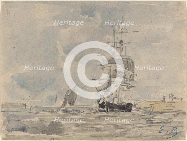Seascape with Sailing Vessel, c. 1875. Creator: Eugene Louis Boudin.