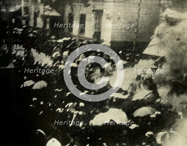 A bomb explodes on the day of the wedding of the king and queen of Spain, Madrid, 1906, (1910). Creator: Unknown.