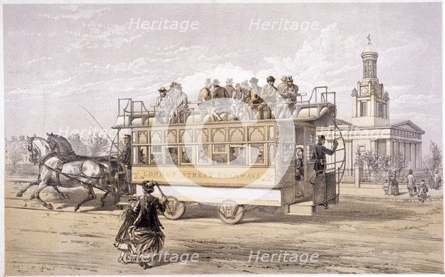 Tram in Kennington, London, c1870. Artist: Anon