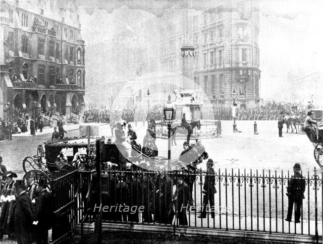 The Funeral of Mr. Gladstone: arrival of the Lord Mayor and Sheriffs at Westminster Abbey, 1898. Creator: SB Bolas & Co.