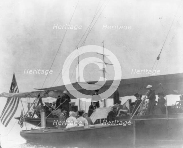 New York - Oyster Bay, Long Island Yacht Club: guests boarding yacht from launch, 1905. Creator: Unknown.