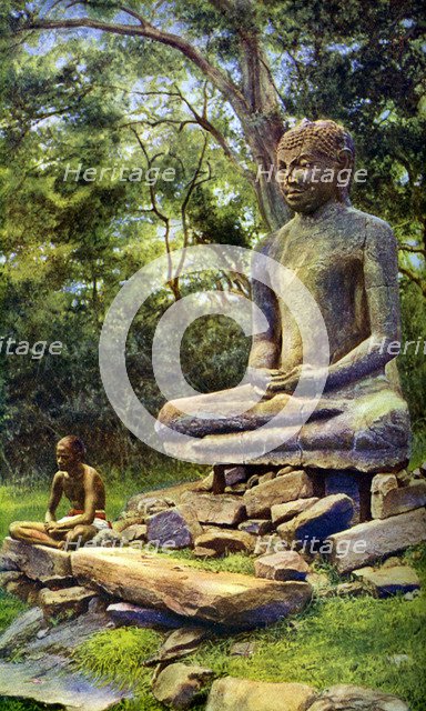 Stone Buddha, a relic of the past glory of Anuradhapura, Ceylon, c1924. Artist: Unknown