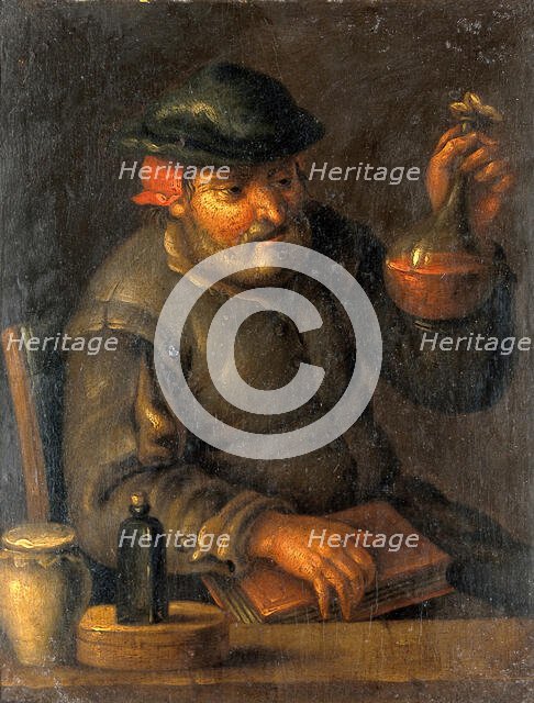 A physician (?) examining a urine-flask, c16th century. Creator: Unknown.